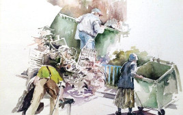 זקנים מחטטים בפחים (צילום: איור: אריה למדן)